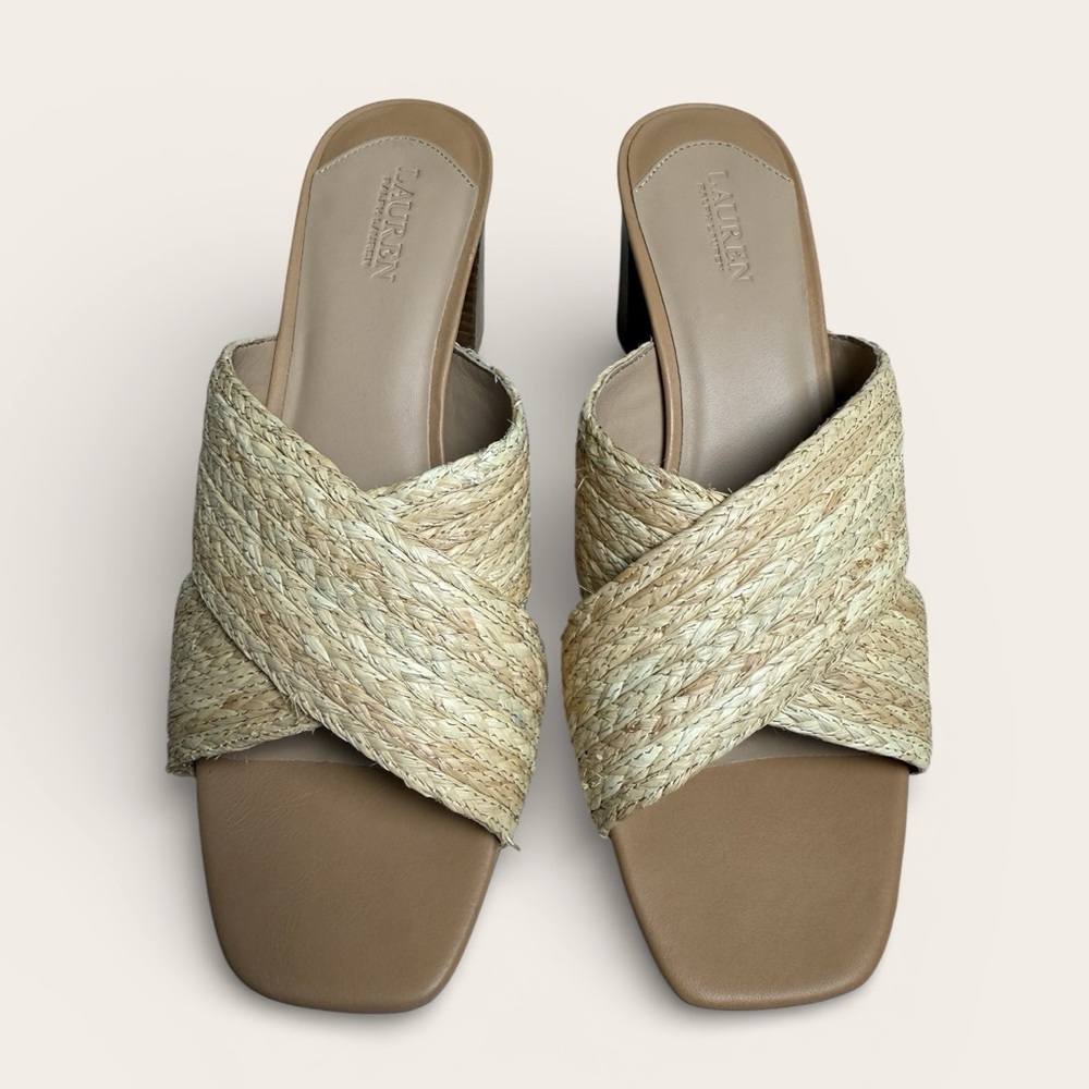 NEW Lauren Ralph Lauren - Freddi Mid Heel Sandal Raffia - Sz 9.5